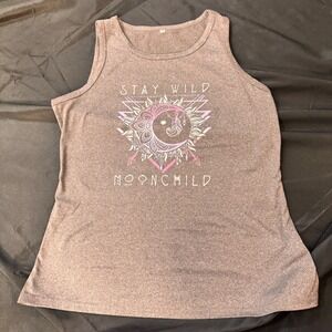 Womens‎ Stay Wild Moonchild Tank Top Heather Gray Sleeveless Graphic Boho